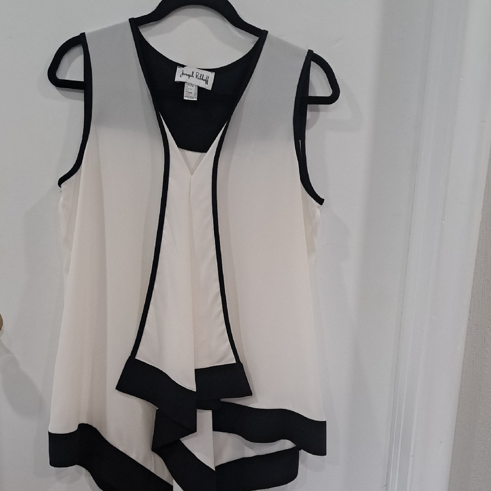 Joseph Ribkoff White Layered Sleeveless Top with Black Trim